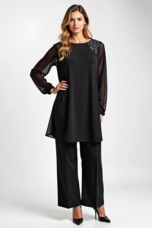 2 pieces Black Chiffon Mother of the Bride Dress sold by Zapaka