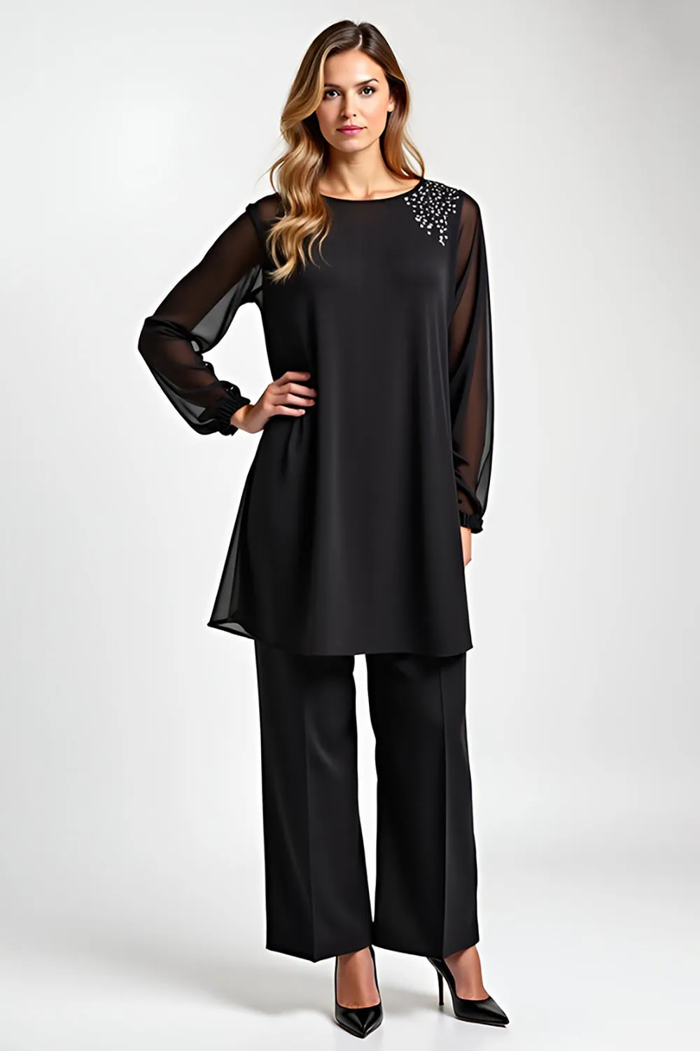 2 pieces Black Chiffon Mother of the Bride Dress sold by Zapaka