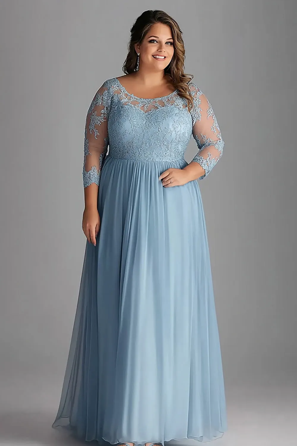 Sky Blue Lace Long Sleeve A Line Plus Size Mother of the Bride Dress sold by Zapaka