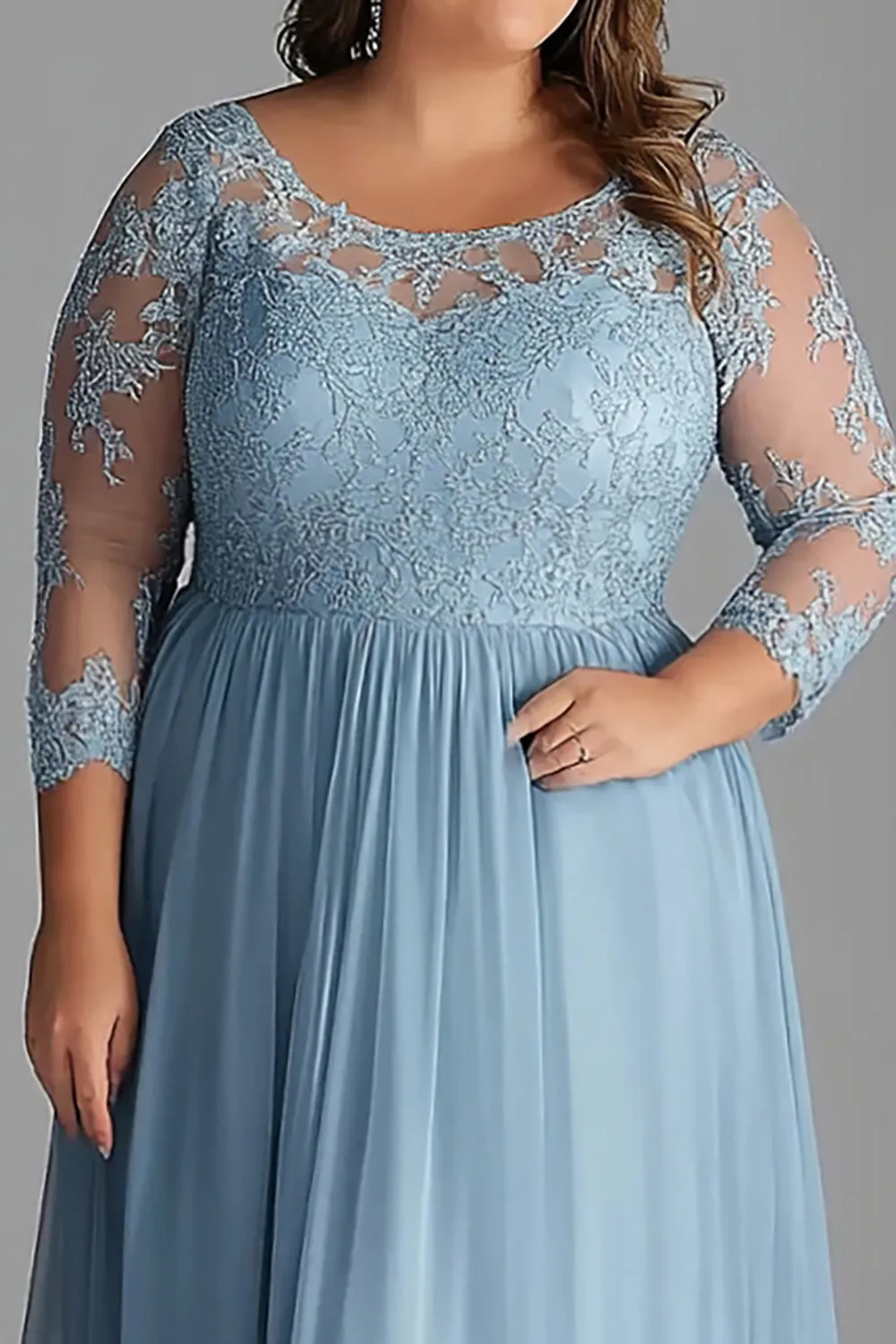 Sky Blue Lace Long Sleeve A Line Plus Size Mother of the Bride Dress sold by Zapaka product image thumbnail 2