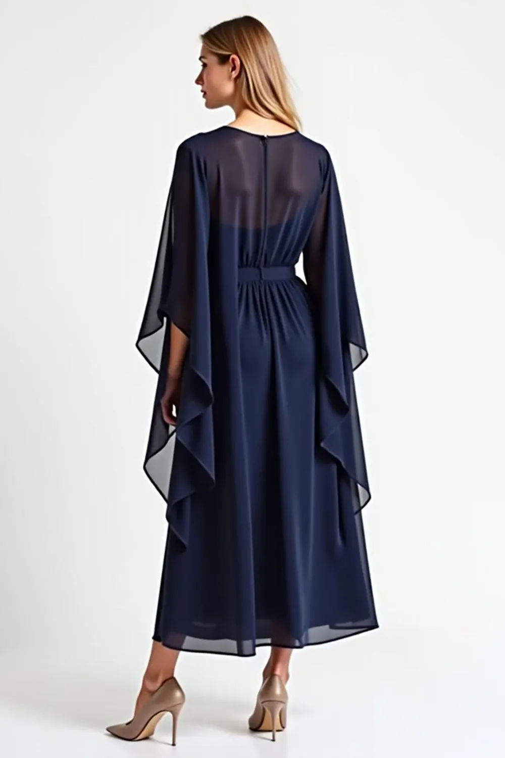 Navy A Line V-Neck Chiffon Mother of the Bride Dress sold by Zapaka product image thumbnail 3