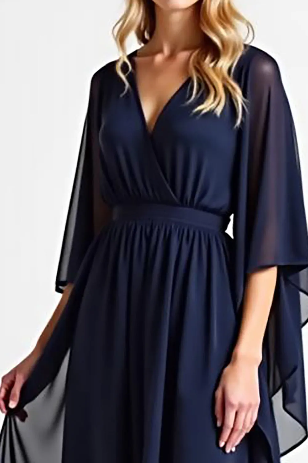 Navy A Line V-Neck Chiffon Mother of the Bride Dress sold by Zapaka product image thumbnail 4
