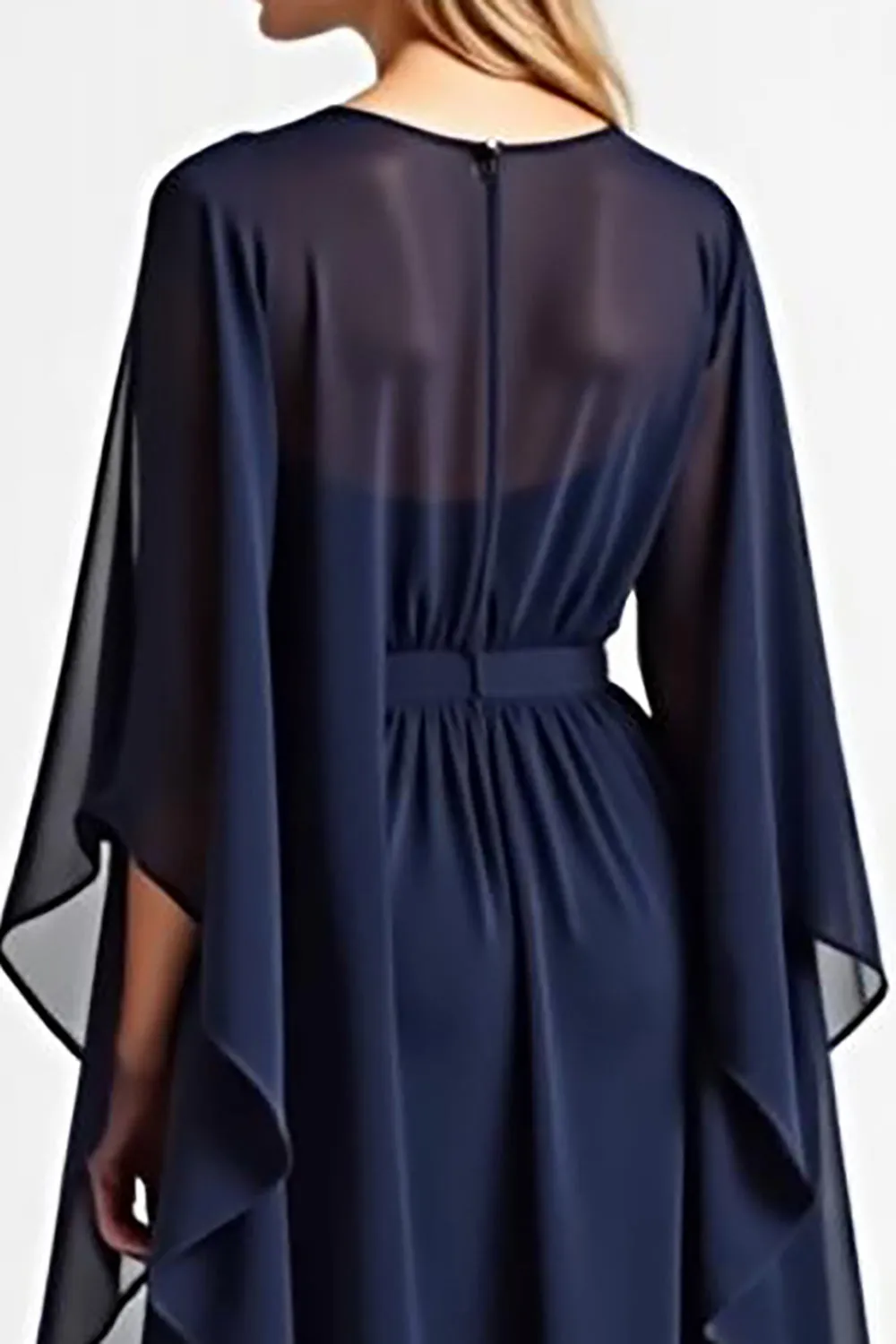 Navy A Line V-Neck Chiffon Mother of the Bride Dress sold by Zapaka product image thumbnail 5