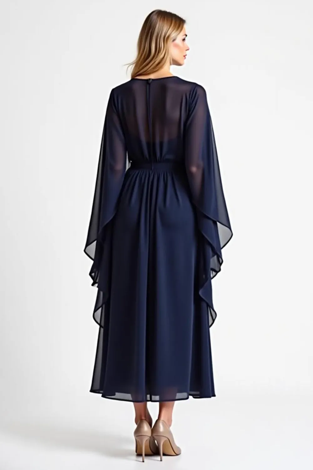 Navy A Line V-Neck Chiffon Mother of the Bride Dress sold by Zapaka product image thumbnail 2