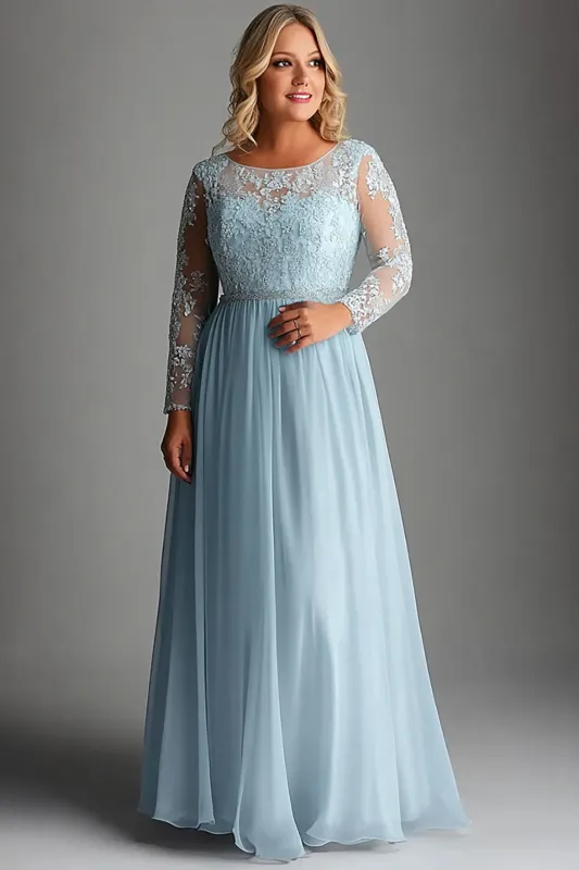 Sky Blue Lace Long Sleeve Plus Size Mother of the Bride Dress sold by Zapaka