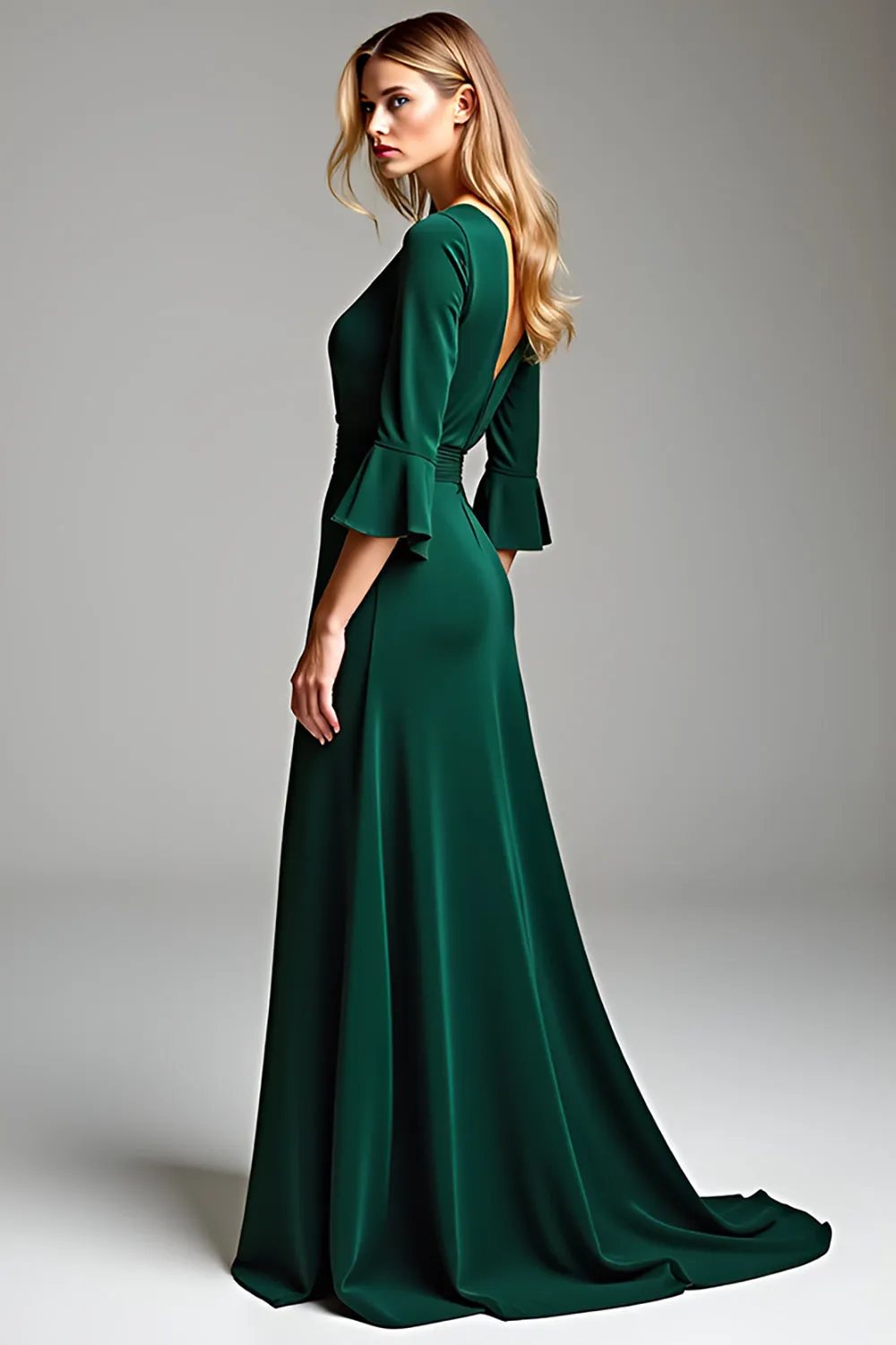 Dark Green V Neck 3/4 Sleeves Sheath Chiffon Mother of the Bride Dress sold by Zapaka product image thumbnail 2