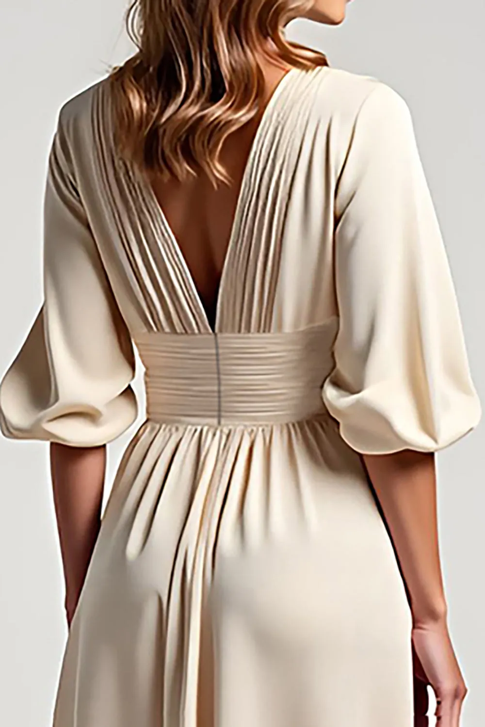 A Line Champagne Chiffon Half Sleeves V Neck Mother of the Bride Dress sold by Zapaka product image thumbnail 4