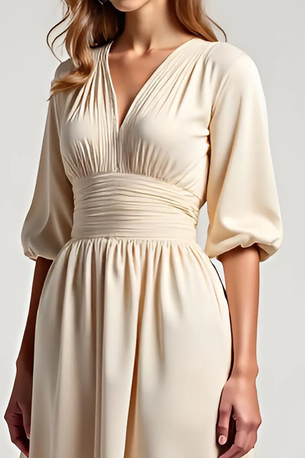 A Line Champagne Chiffon Half Sleeves V Neck Mother of the Bride Dress sold by Zapaka product image thumbnail 3