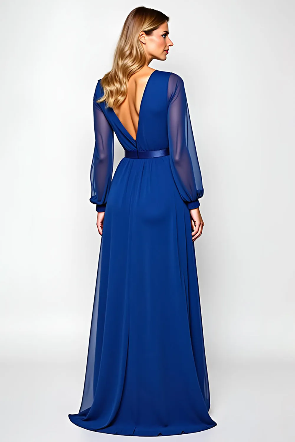 Royal Blue Chiffon Long Sleeves A Line Mother of the Bride Dress sold by Zapaka product image thumbnail 2