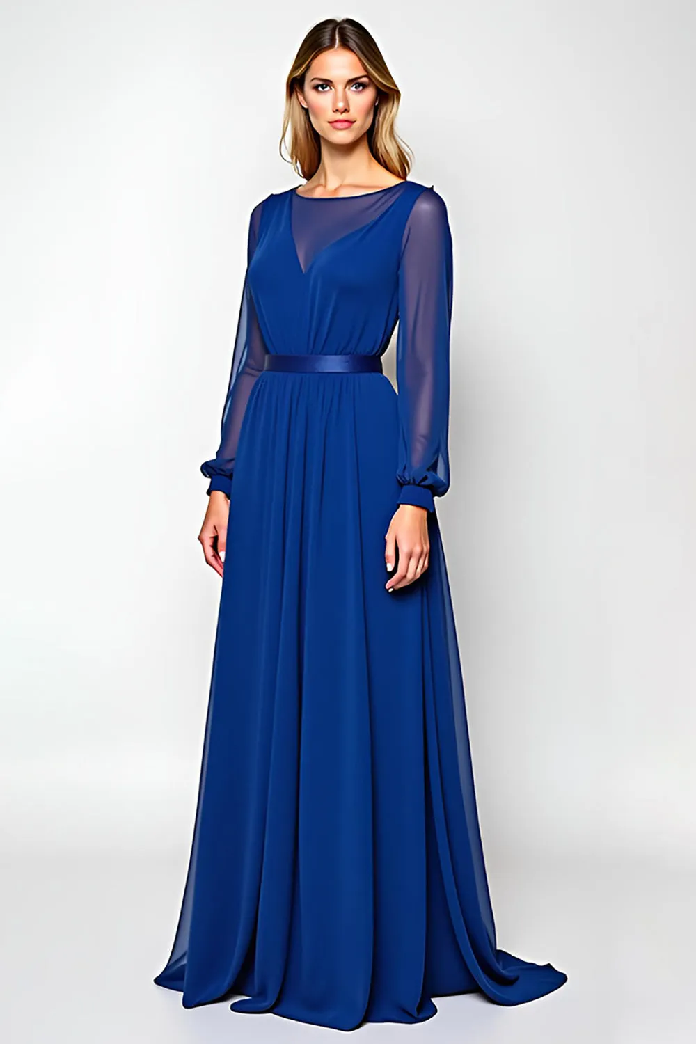 Royal Blue Chiffon Long Sleeves A Line Mother of the Bride Dress sold by Zapaka