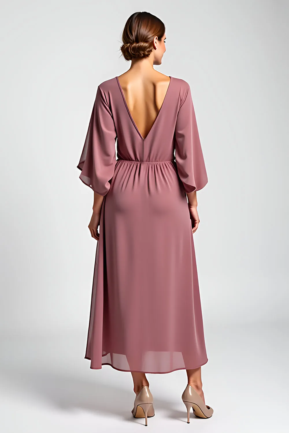 Vintage Mauve Chiffon 3/4 Sleeves Mother of the Bride Dress with Beading sold by Zapaka product image thumbnail 2