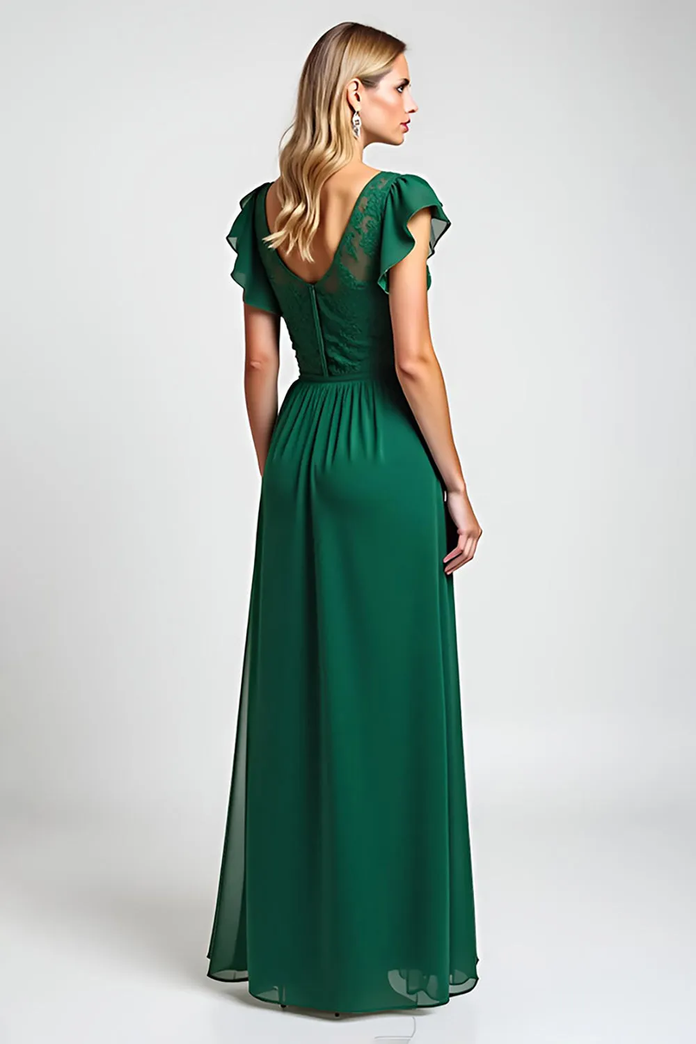 Lace Chiffon Dark Green A Line Flutter Sleeves Mother of the Bride Dress sold by Zapaka product image thumbnail 2