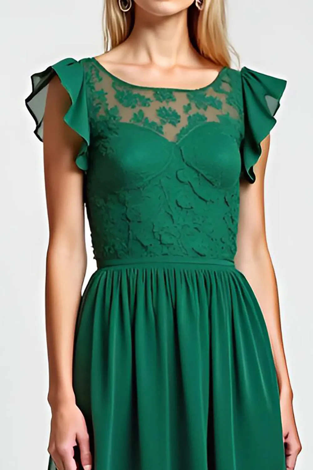 Lace Chiffon Dark Green A Line Flutter Sleeves Mother of the Bride Dress sold by Zapaka product image thumbnail 3