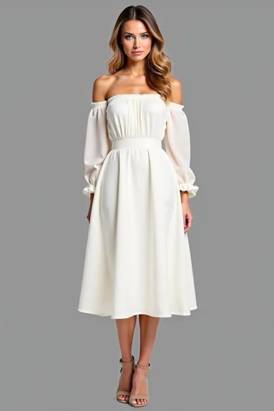 White A Line Off The Shoulder Graduation Dress sold by Zapaka