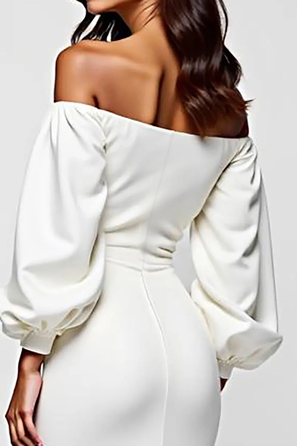 White Off The Shoulder Satin Graduation Dress with Long Sleeves sold by Zapaka product image thumbnail 4