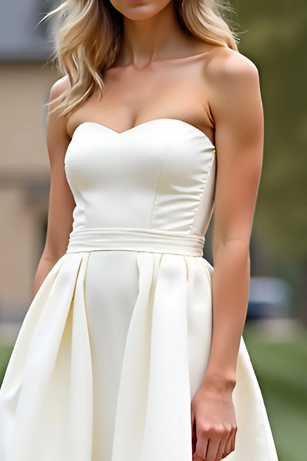 White Strapless Pleated Satin Short A Line Graduation Dress sold by Zapaka product image thumbnail 4