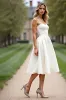 White Strapless Pleated Satin Short A Line Graduation Dress sold by Zapaka