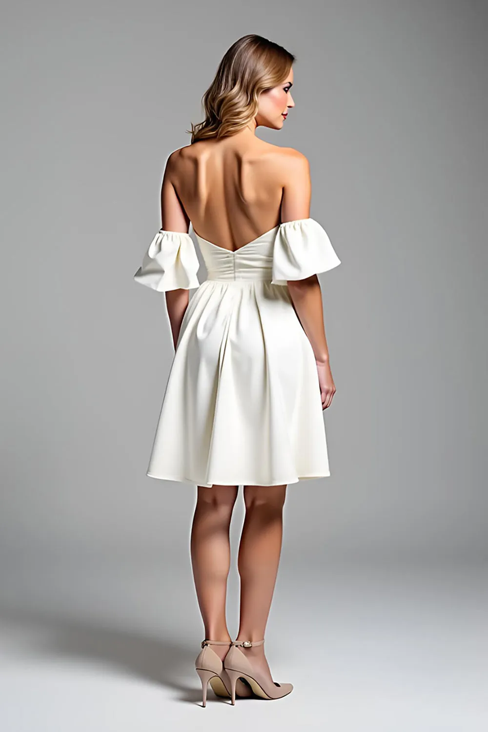 White A Line Off The Shoulder Satin Graduation Dress sold by Zapaka product image thumbnail 2