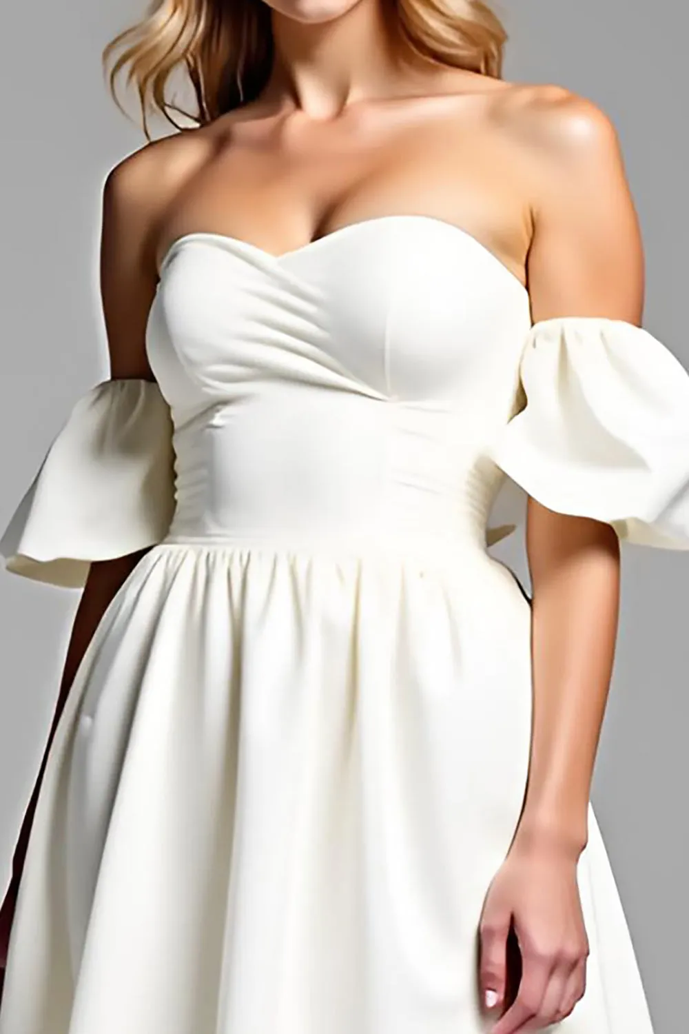 White A Line Off The Shoulder Satin Graduation Dress sold by Zapaka product image thumbnail 3