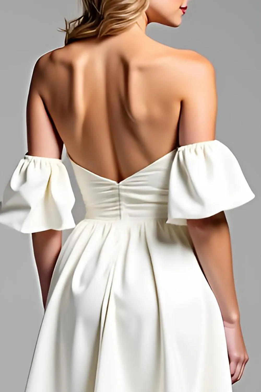 White A Line Off The Shoulder Satin Graduation Dress sold by Zapaka product image thumbnail 4