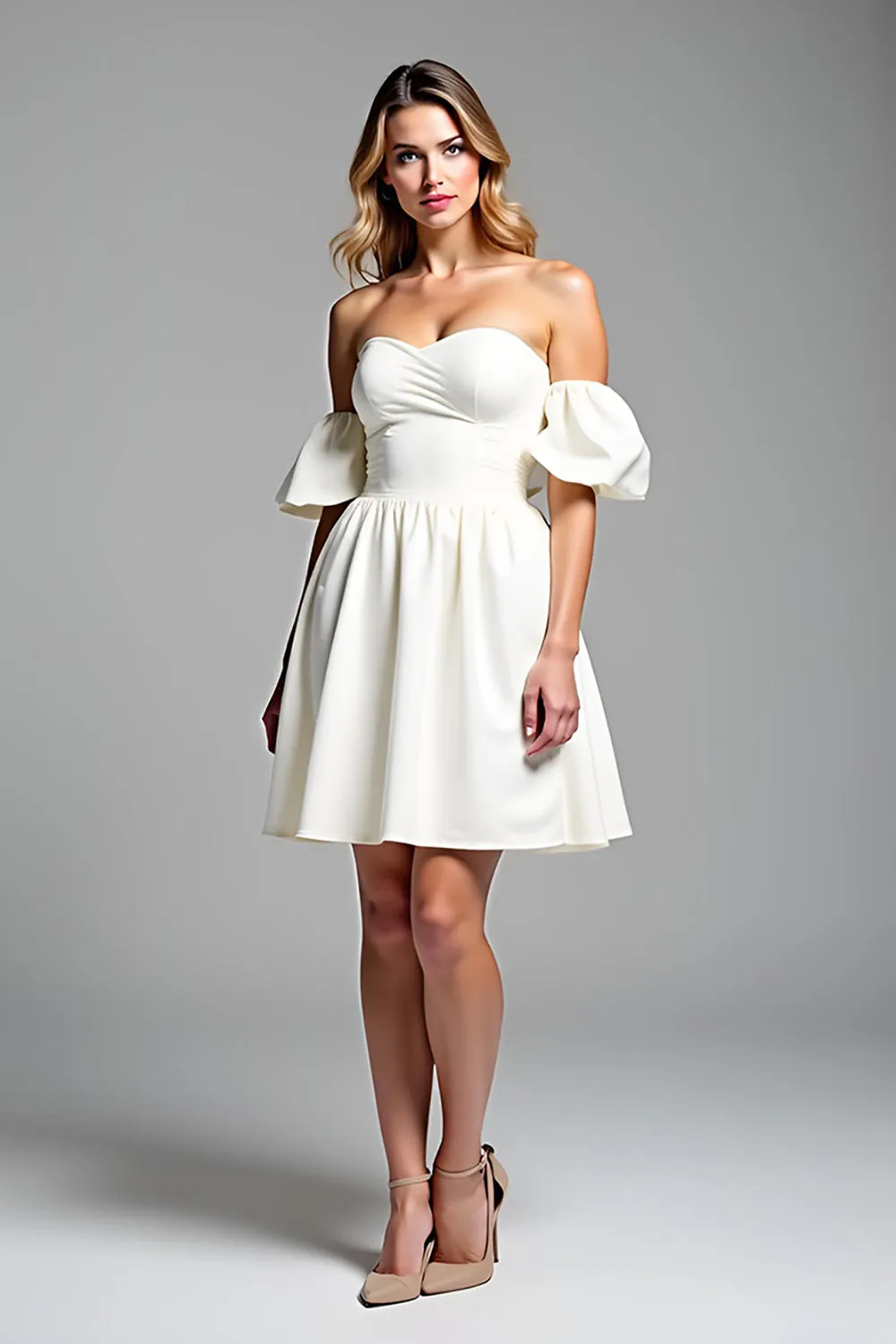 White A Line Off The Shoulder Satin Graduation Dress sold by Zapaka