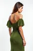 Olive Sheath Ruffled Off the Shoulder Ruched Long Wedding Guest Dress sold by Zapaka