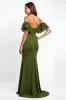 Olive Sheath Ruffled Off the Shoulder Ruched Long Wedding Guest Dress sold by Zapaka