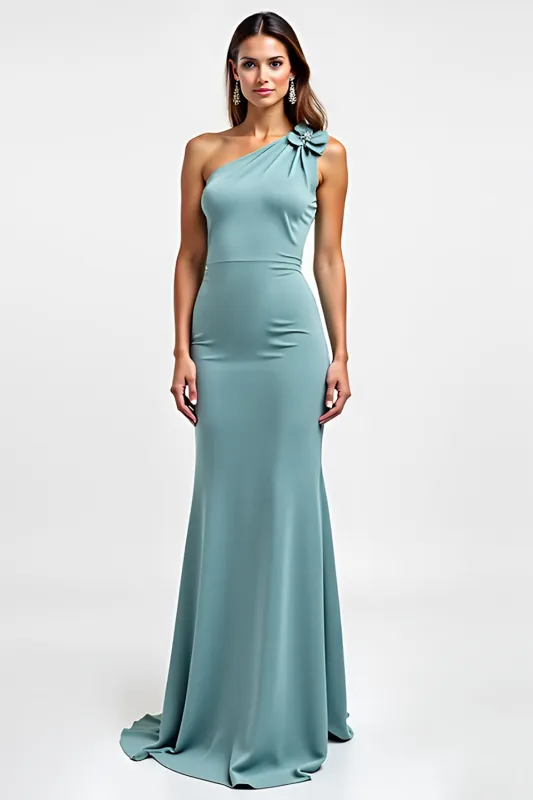 Blue Sheath One Shoulder Long Wedding Guest Dress sold by Zapaka