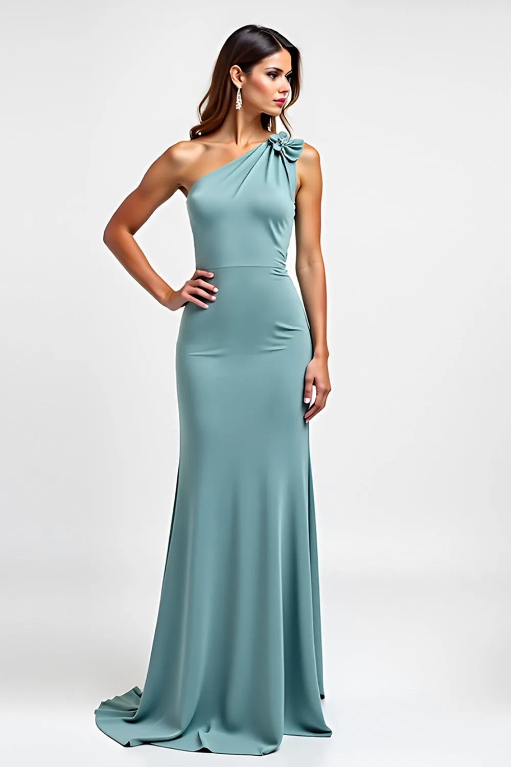 Blue Sheath One Shoulder Long Wedding Guest Dress sold by Zapaka product image thumbnail 2