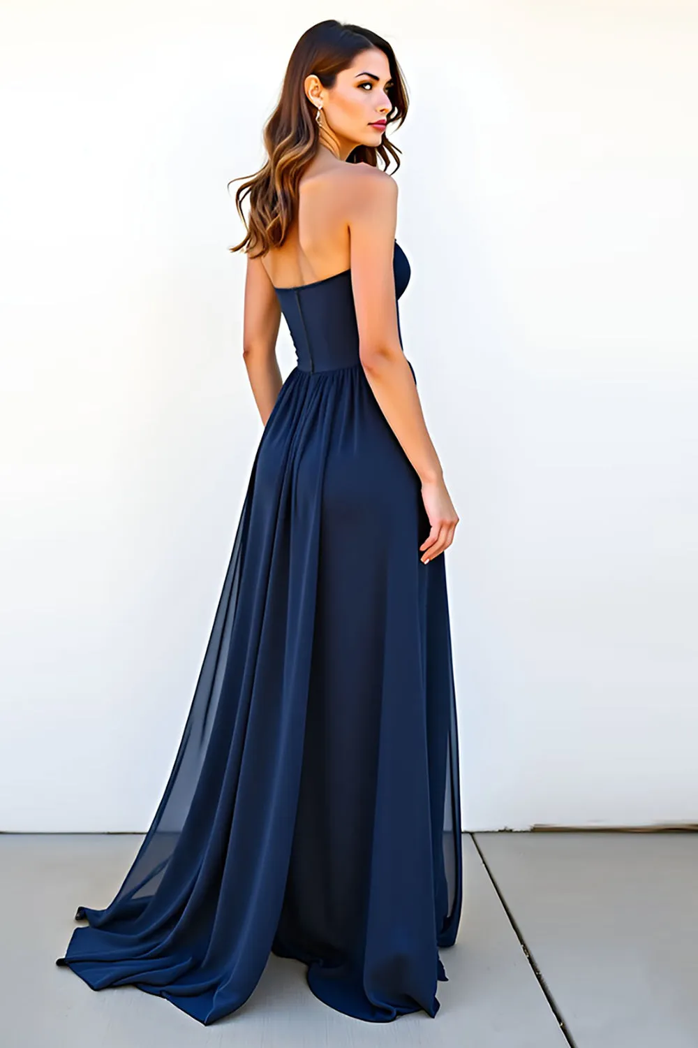 Navy A Line Sweetheart Long Wedding Guest Dress sold by Zapaka product image thumbnail 5