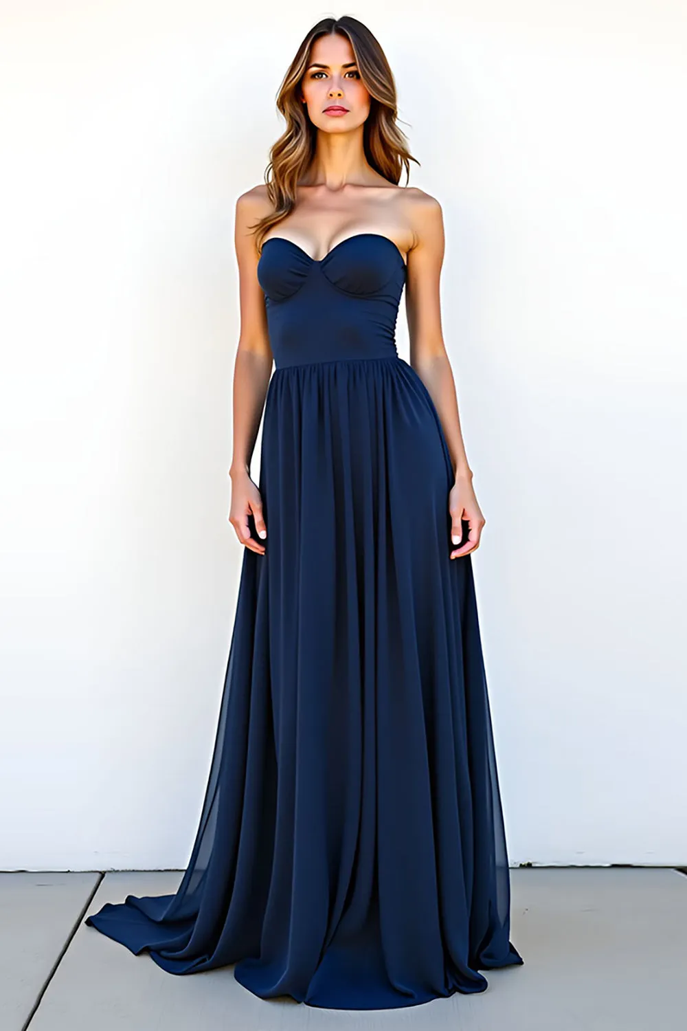 Navy A Line Sweetheart Long Wedding Guest Dress sold by Zapaka
