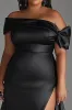 Black Plus Size Off The Shoulder Satin Long Formal Dress sold by Zapaka