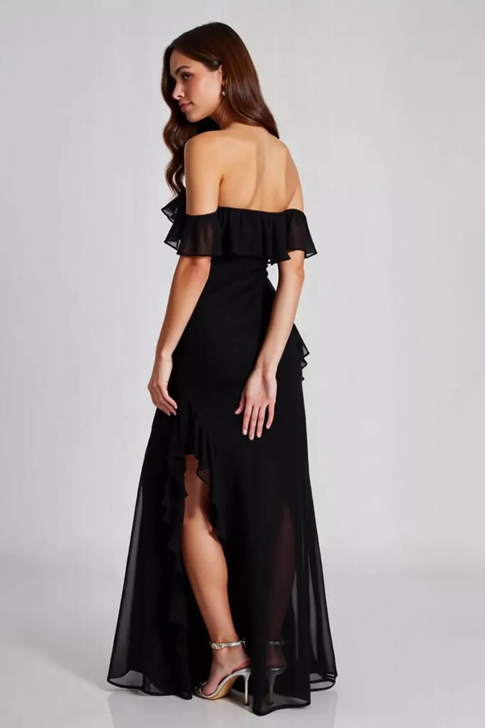 Chiffon Off the Shoulder Black A Line Formal Dress with Slit sold by Zapaka product image thumbnail 2