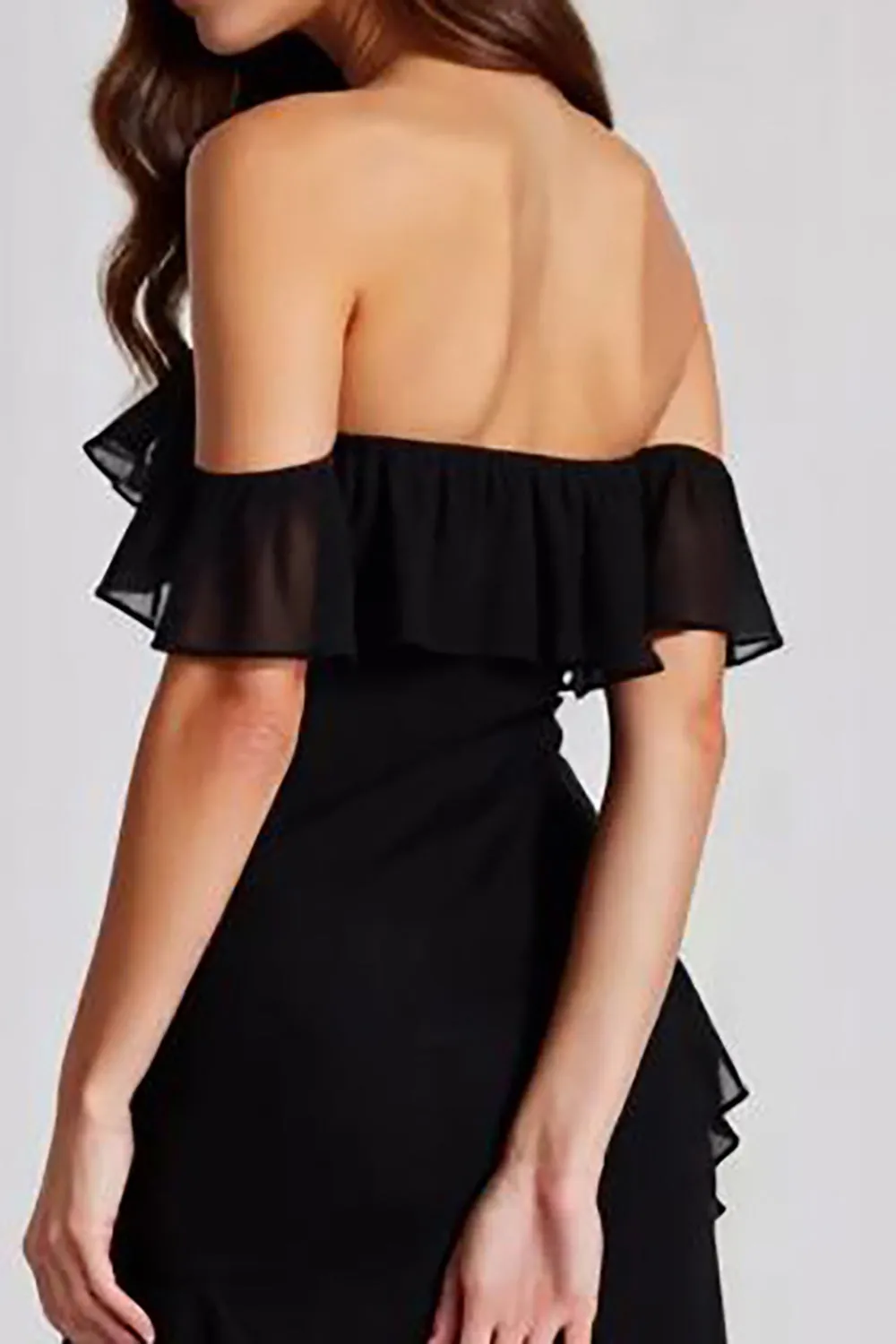 Chiffon Off the Shoulder Black A Line Formal Dress with Slit sold by Zapaka product image thumbnail 4