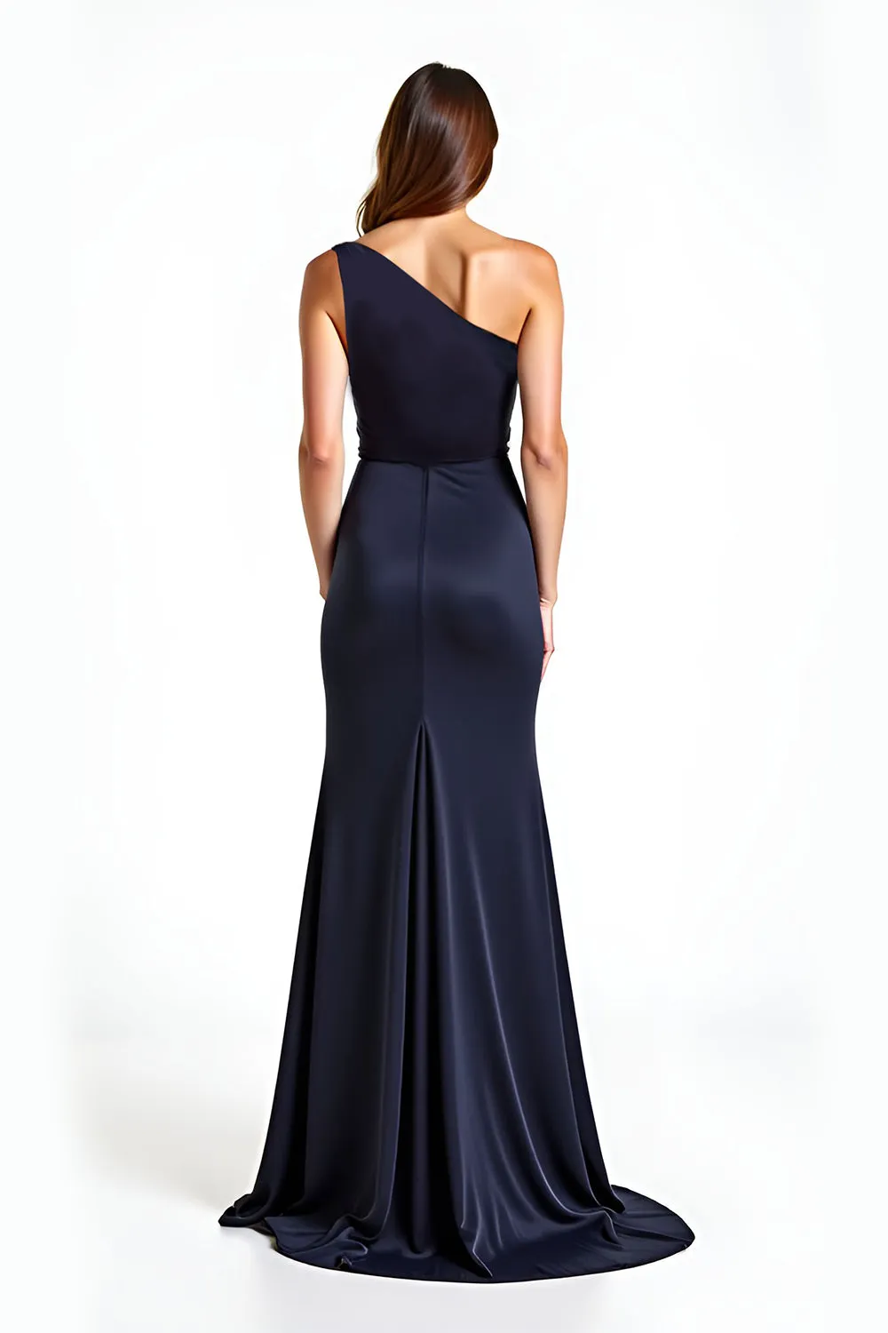 Mermaid Navy One Shoulder Long Satin Formal Dress sold by Zapaka product image thumbnail 2