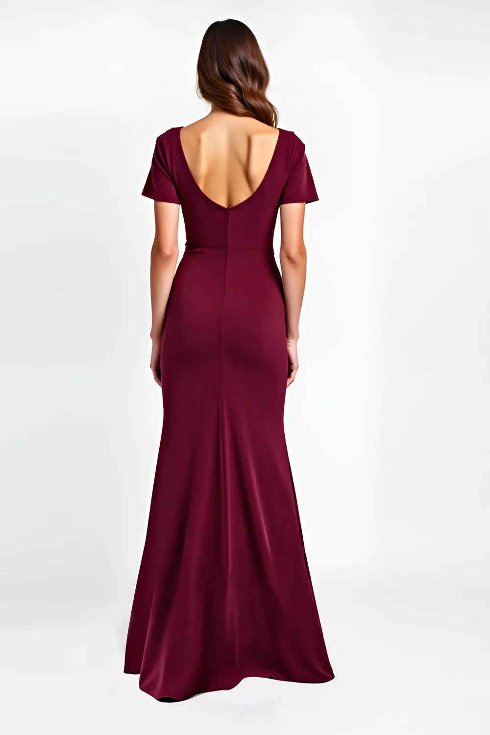 Burgundy Sheath V Neck Short Sleeve Long Formal Dress sold by Zapaka product image thumbnail 2