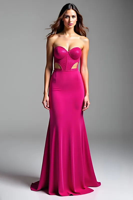 Sparkly Mermaid Fuchsia Sweetheart Hollow Out Long Prom Dress With Sequins sold by Zapaka