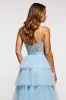 Sparkly Sky Blue Spaghetti Straps Tiered Long Prom Dress With Ruffles sold by Zapaka