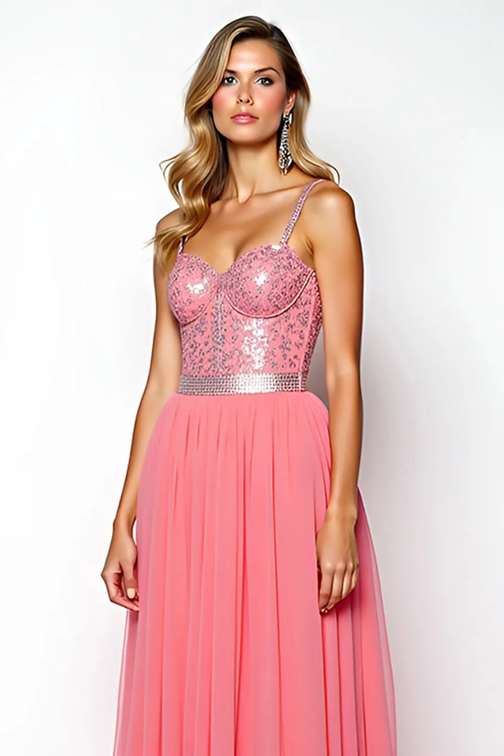 Sparkly Watermelon Spaghetti Straps Corset Long Prom Dress With Sequin sold by Zapaka product image thumbnail 3