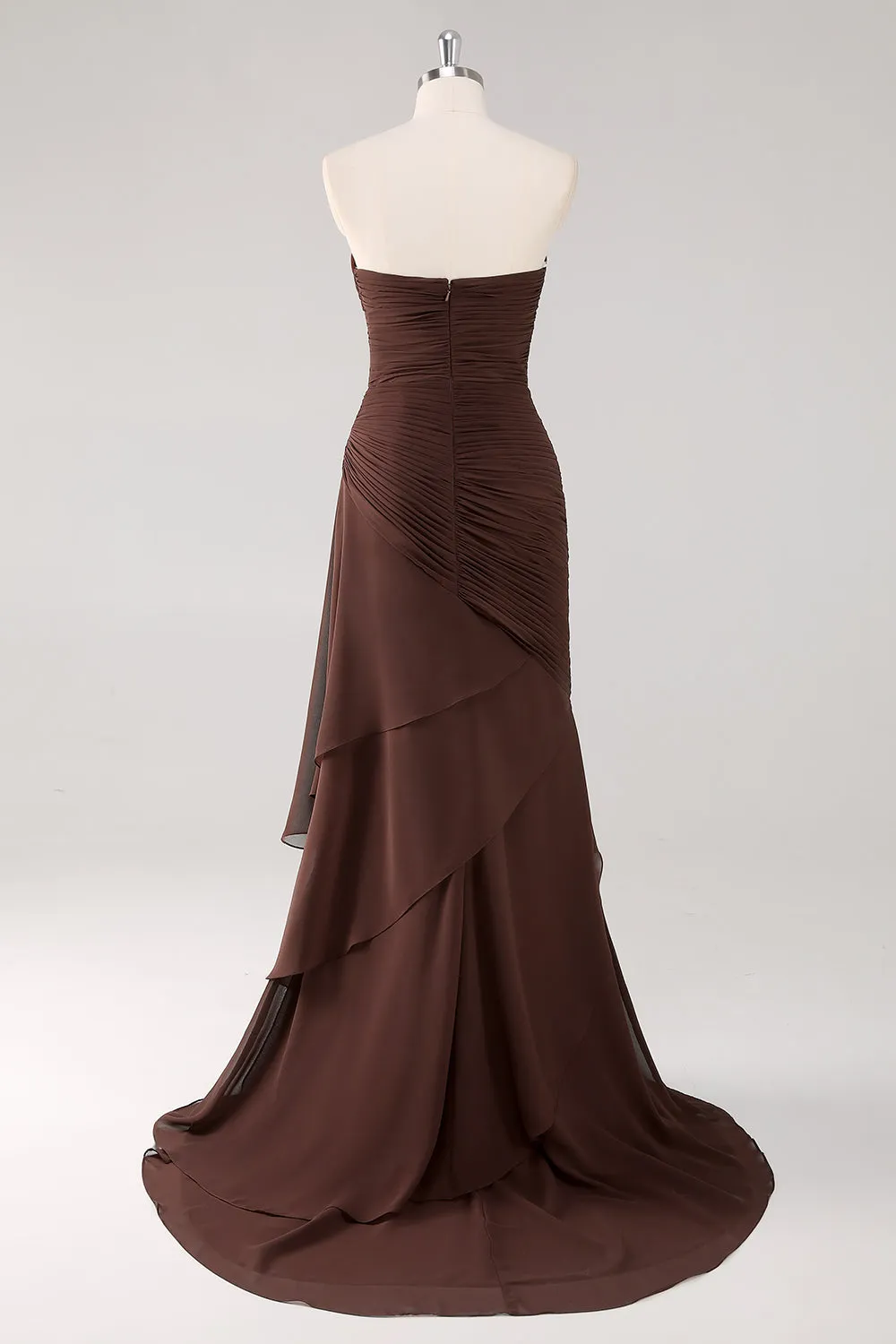 Dark Brown A-Line Sweetheart Ruched Ruffled Long Formal Dress sold by Zapaka product image thumbnail 2