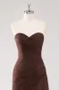 Dark Brown A-Line Sweetheart Ruched Ruffled Long Formal Dress sold by Zapaka