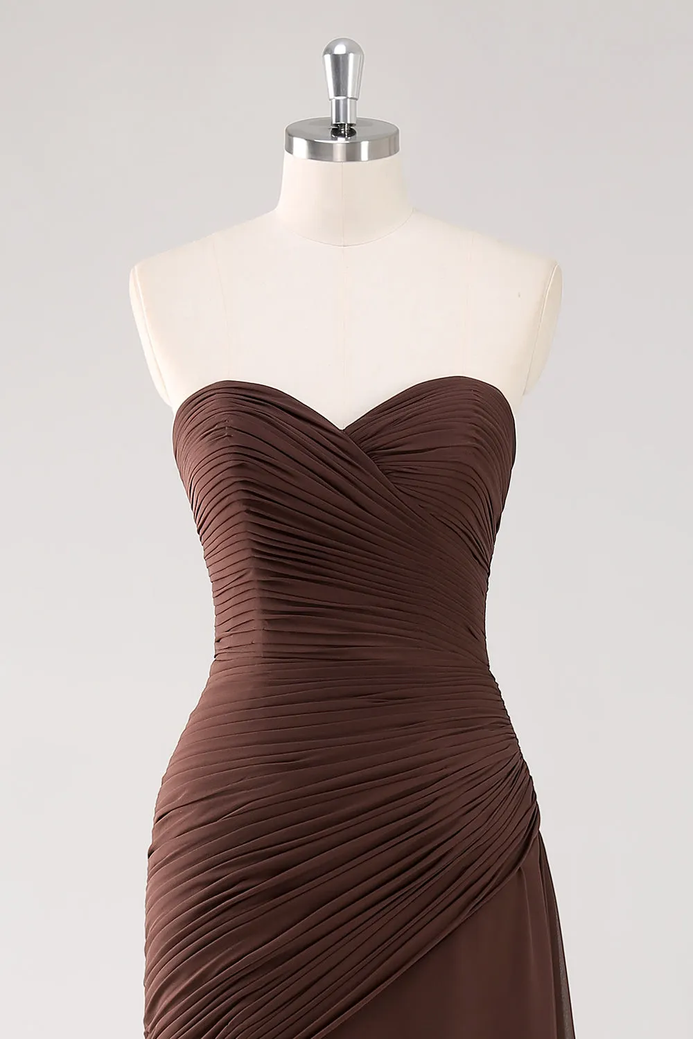 Dark Brown A-Line Sweetheart Ruched Ruffled Long Formal Dress sold by Zapaka product image thumbnail 4