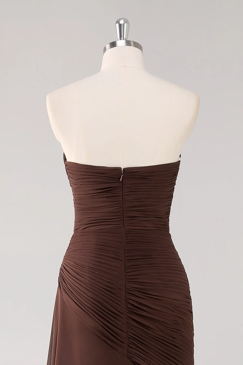 Dark Brown A-Line Sweetheart Ruched Ruffled Long Formal Dress sold by Zapaka product image thumbnail 5