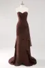Dark Brown A-Line Sweetheart Ruched Ruffled Long Formal Dress sold by Zapaka