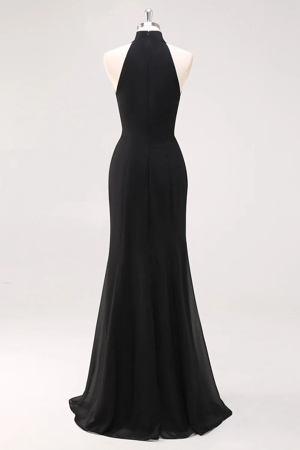 Black Mermaid Halter Neck Ruffles Long Formal Dress with Slit sold by Zapaka product image thumbnail 2