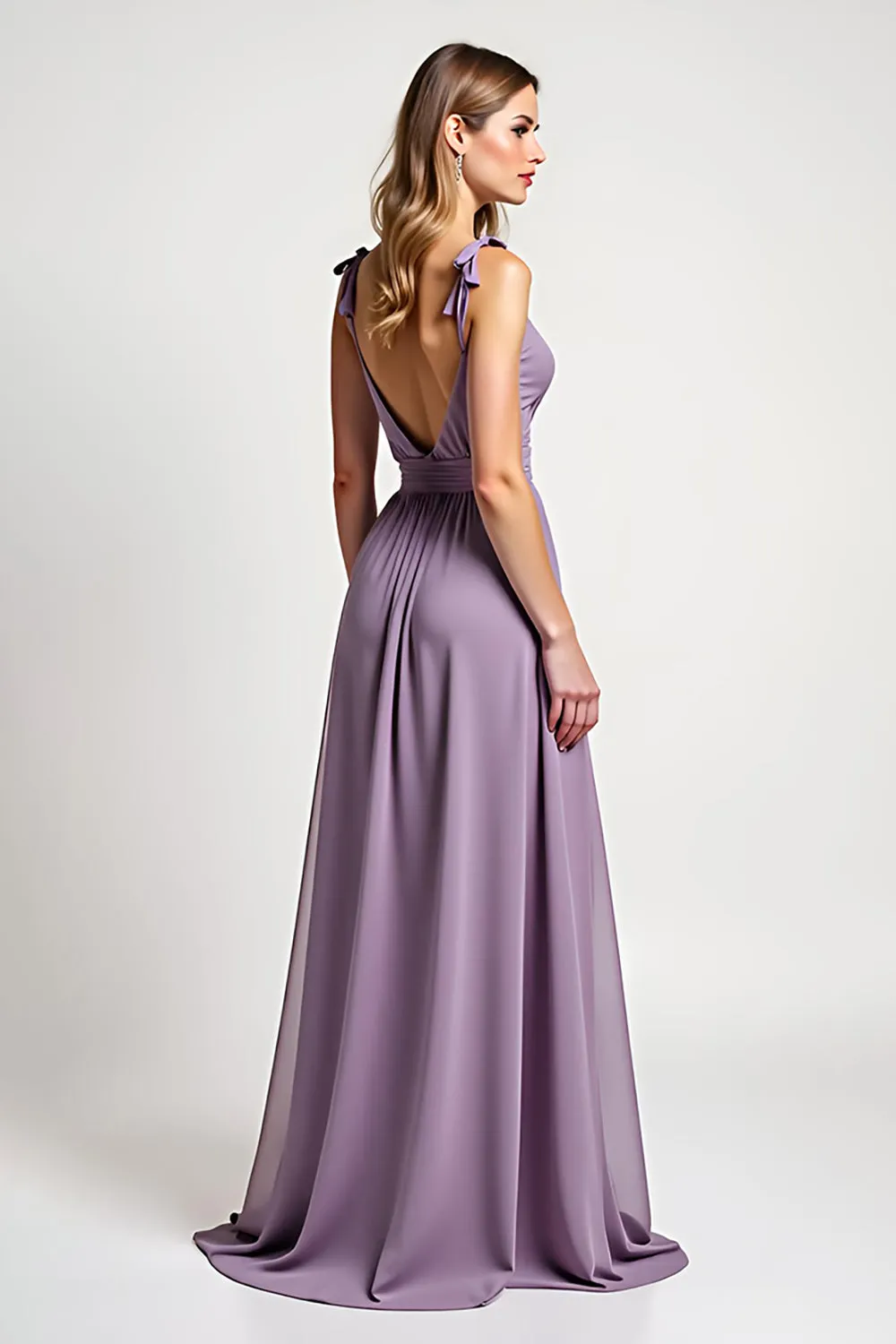 Lilac Spaghetti Straps Long Chiffon A Line Bridesmaid Dress sold by Zapaka product image thumbnail 2