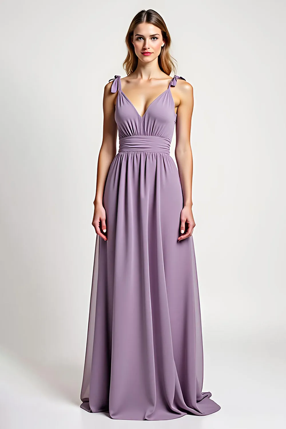 Lilac Spaghetti Straps Long Chiffon A Line Bridesmaid Dress sold by Zapaka