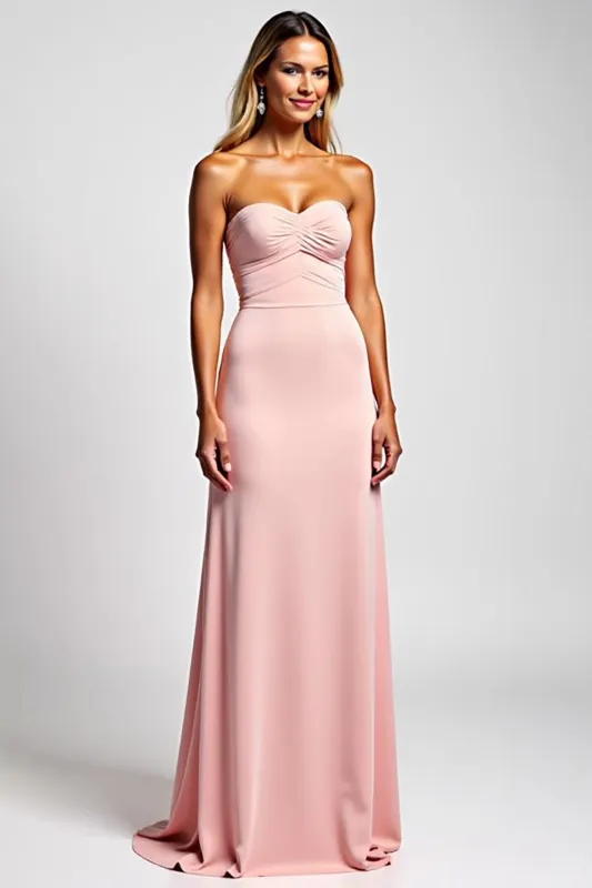 Pink Satin Sweetheart A Line Long Bridesmaid Dress sold by Zapaka