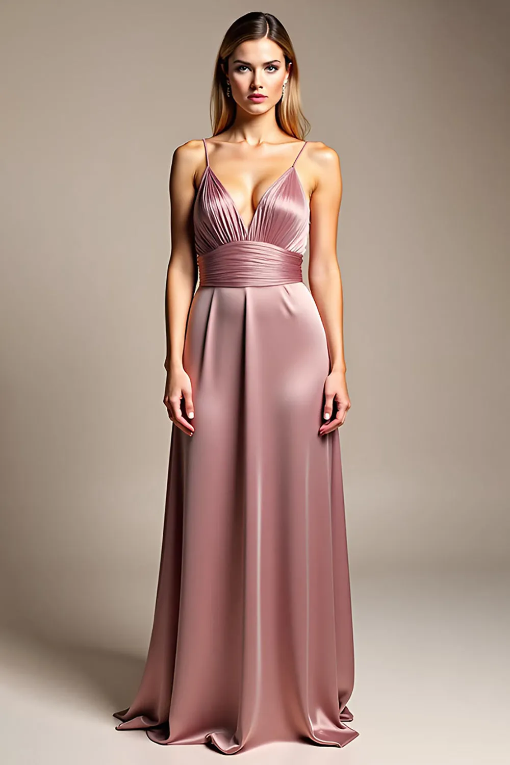 Dusty Rose A Line Spaghetti Straps Satin Bridesmaid Dress sold by Zapaka