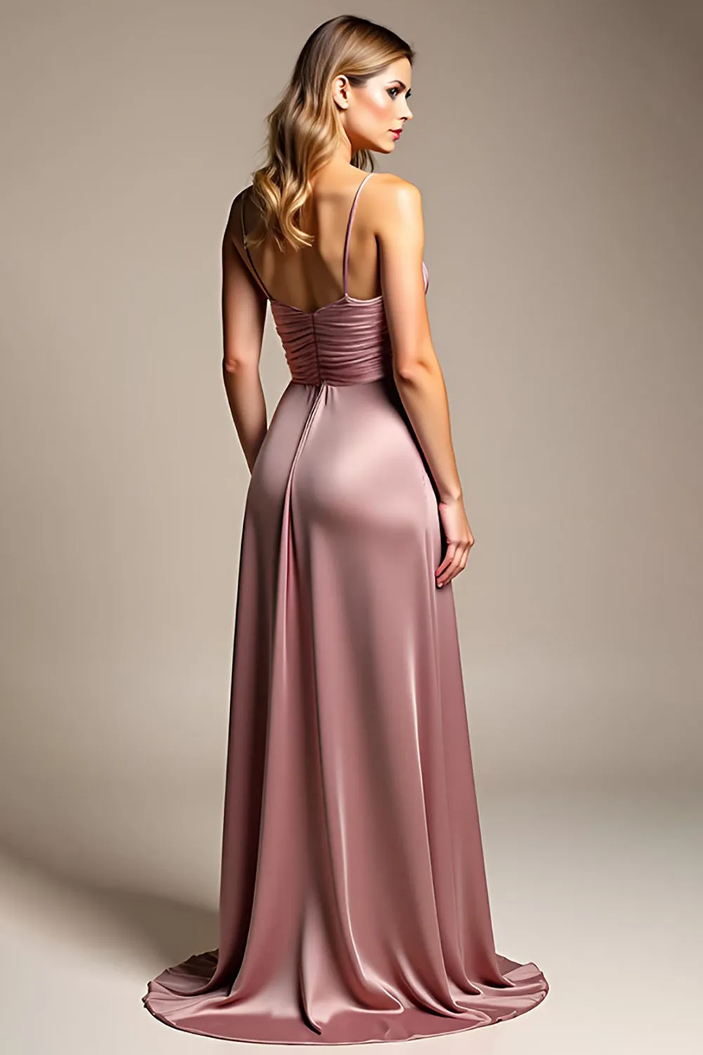 Dusty Rose A Line Spaghetti Straps Satin Bridesmaid Dress sold by Zapaka product image thumbnail 2
